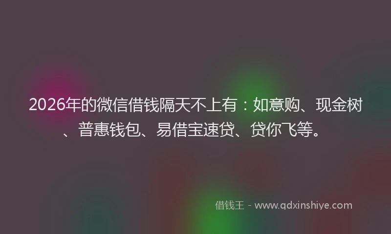 2026年的微信借钱隔天不上有：如意购、现金树、普惠钱包、易借宝速贷、贷你飞等。