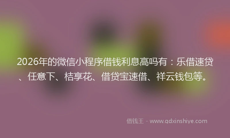 2026年的微信小程序借钱利息高吗有:乐借速贷、任意下、桔享花、借贷宝速借、祥云钱包等。