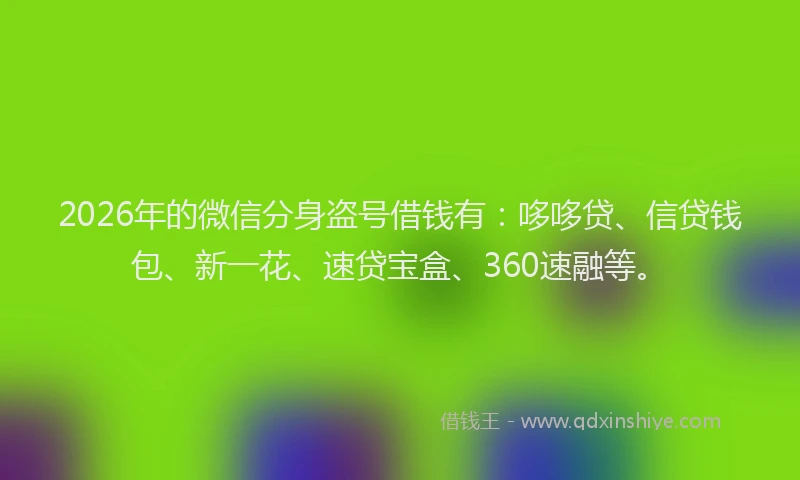 2026年的微信分身盗号借钱有：哆哆贷、信贷钱包、新一花、速贷宝盒、360速融等。