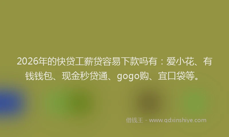 2026年的快贷工薪贷容易下款吗有:爱小花、有钱钱包、现金秒贷通、gogo购、宜口袋等。