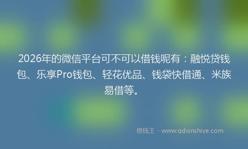 2026年的微信平台可不可以借钱呢有:融悦贷钱包、乐享Pro钱包、轻花优品、钱袋快借通、米族易借等。
