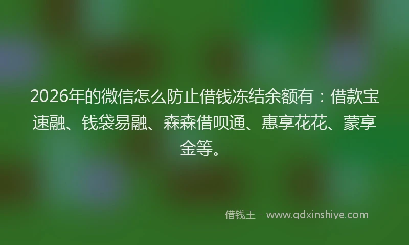 2026年的微信怎么防止借钱冻结余额有：借款宝速融、钱袋易融、森森借呗通、惠享花花、蒙享金等。