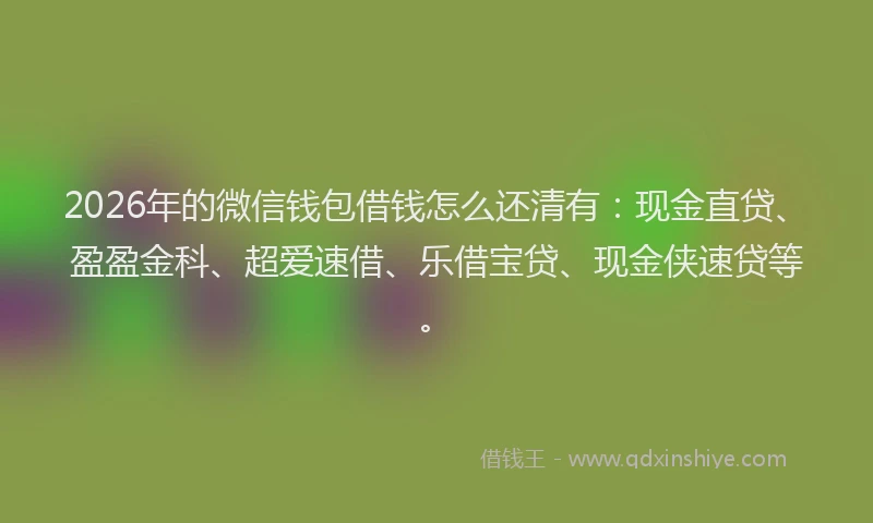 2026年的微信钱包借钱怎么还清有:现金直贷、盈盈金科、超爱速借、乐借宝贷、现金侠速贷等。
