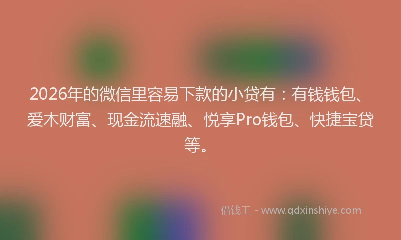 2026年的微信里容易下款的小贷有：有钱钱包、爱木财富、现金流速融、悦享Pro钱包、快捷宝贷等。