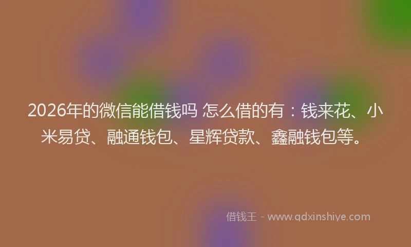 2026年的微信能借钱吗 怎么借的有：钱来花、小米易贷、融通钱包、星辉贷款、鑫融钱包等。