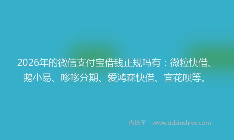 2026年的微信支付宝借钱正规吗有：微粒快借、鹅小易、哆哆分期、爱鸿森快借、宜花呗等。
