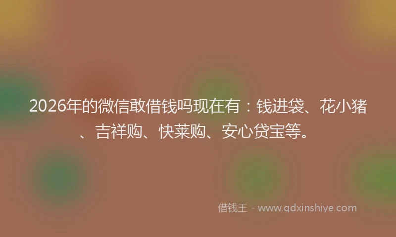 2026年的微信敢借钱吗现在有:钱进袋、花小猪、吉祥购、快莱购、安心贷宝等。