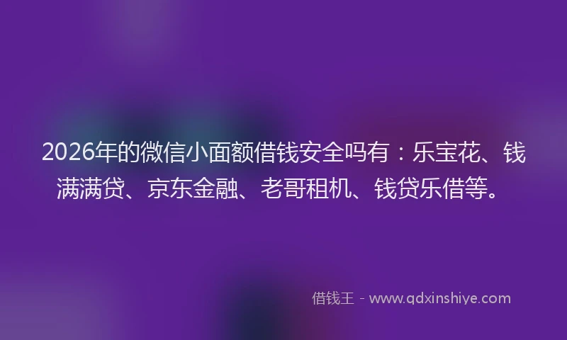 2026年的微信小面额借钱安全吗有：乐宝花、钱满满贷、京东金融、老哥租机、钱贷乐借等。