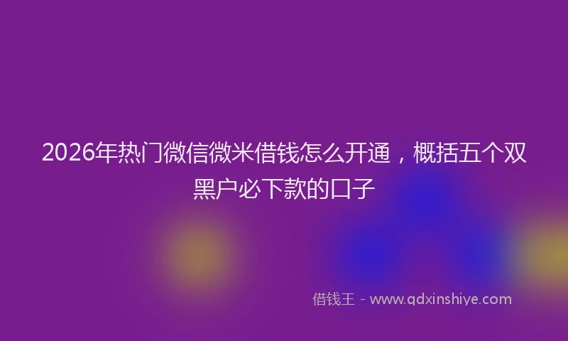 2026年热门微信微米借钱怎么开通，概括五个双黑户必下款的口子