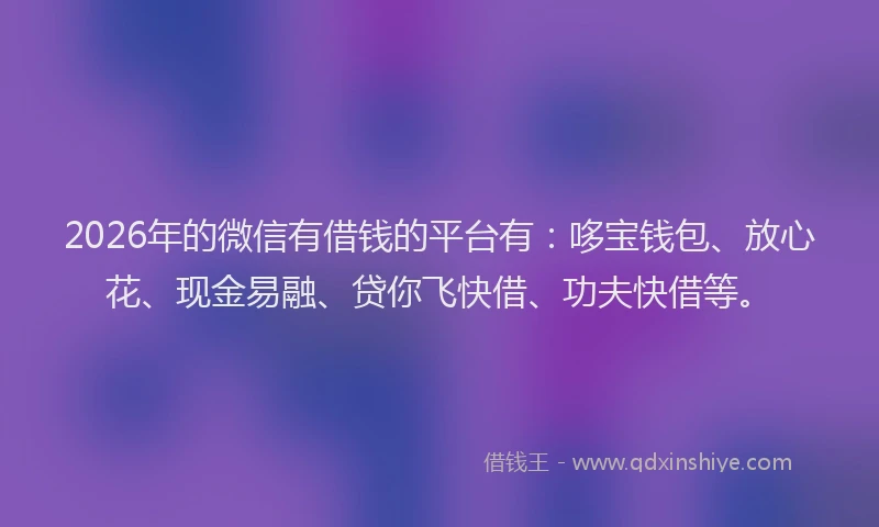 2026年的微信有借钱的平台有：哆宝钱包、放心花、现金易融、贷你飞快借、功夫快借等。