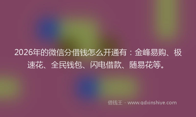 2026年的微信分借钱怎么开通有：金峰易购、极速花、全民钱包、闪电借款、随易花等。