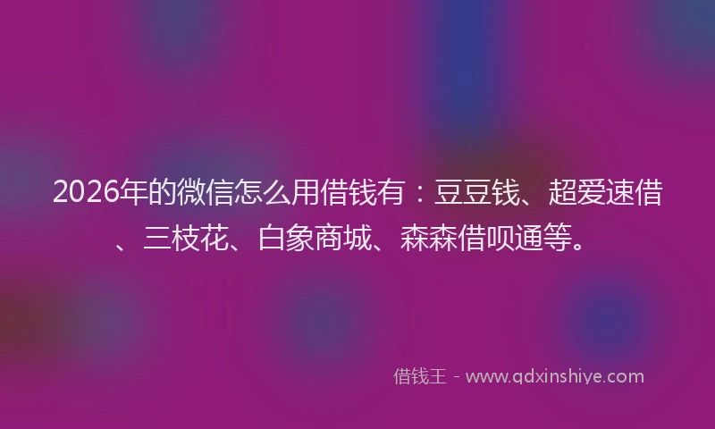 2026年的微信怎么用借钱有：豆豆钱、超爱速借、三枝花、白象商城、森森借呗通等。