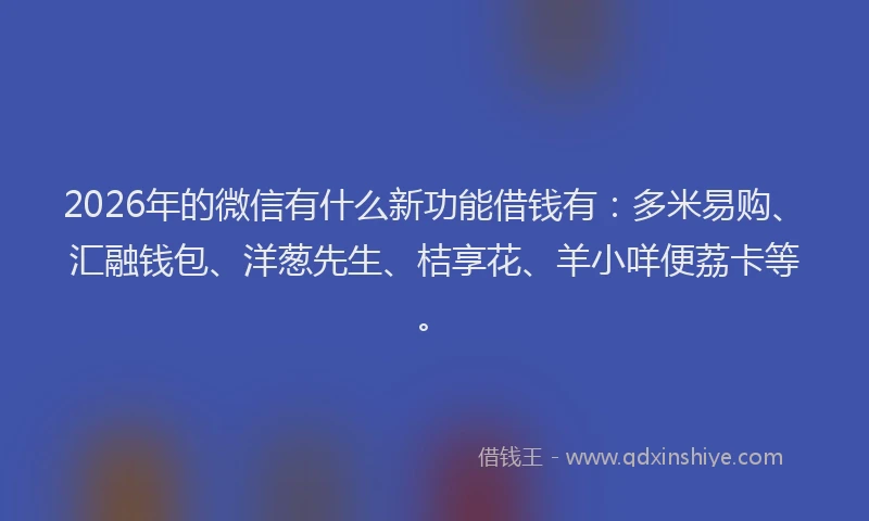 2026年的微信有什么新功能借钱有:多米易购、汇融钱包、洋葱先生、桔享花、羊小咩便荔卡等。