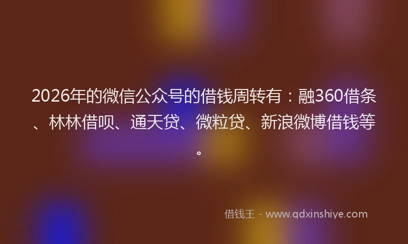 2026年的微信公众号的借钱周转有：融360借条、林林借呗、通天贷、微粒贷、新浪微博借钱等。