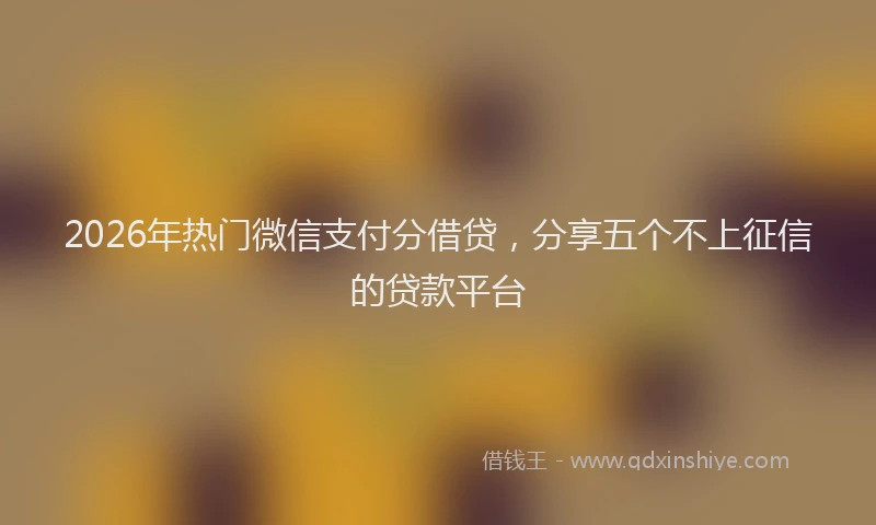 2026年热门微信支付分借贷，分享五个不上征信的贷款平台