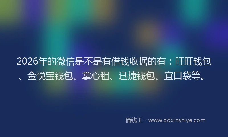 2026年的微信是不是有借钱收据的有：旺旺钱包、金悦宝钱包、掌心租、迅捷钱包、宜口袋等。