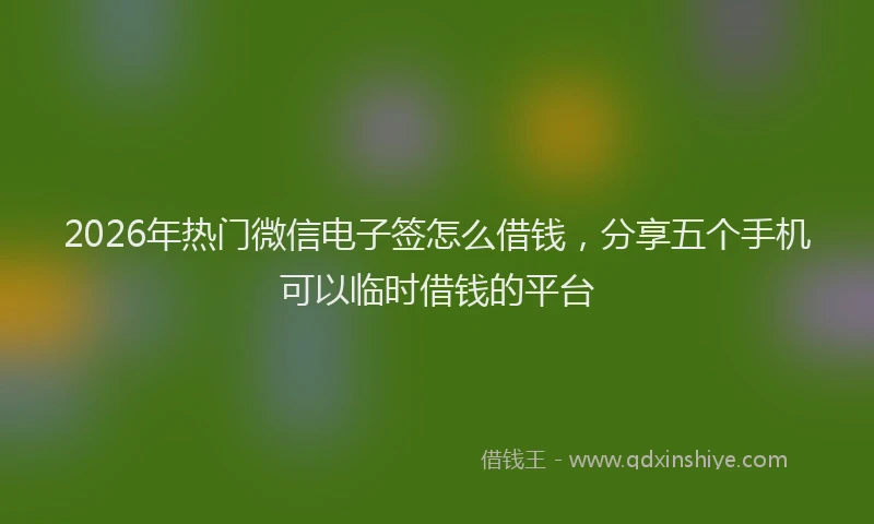 2026年热门微信电子签怎么借钱，分享五个手机可以临时借钱的平台
