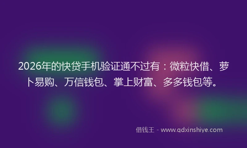 2026年的快贷手机验证通不过有:微粒快借、萝卜易购、万信钱包、掌上财富、多多钱包等。