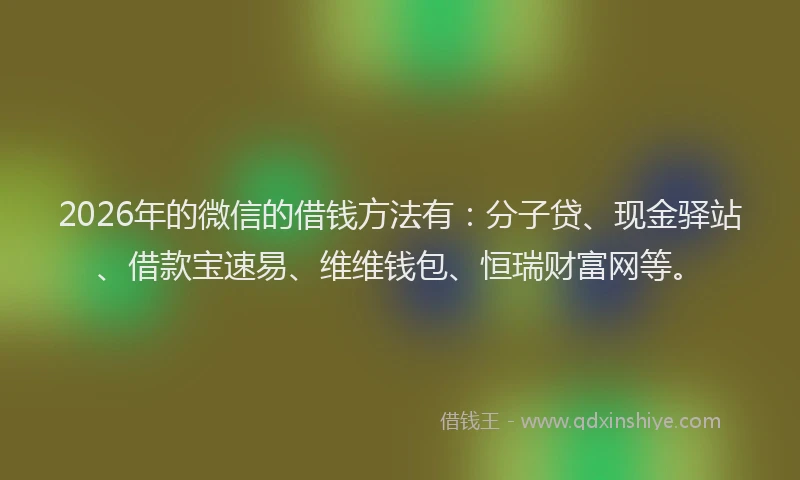 2026年的微信的借钱方法有：分子贷、现金驿站、借款宝速易、维维钱包、恒瑞财富网等。