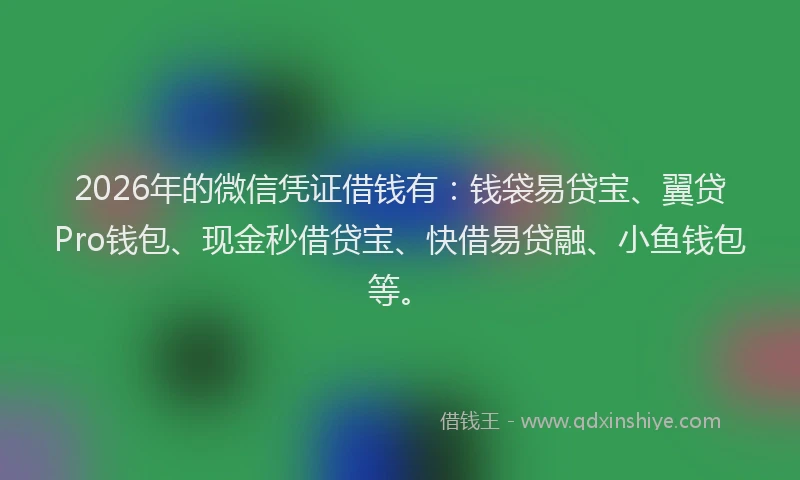 2026年的微信凭证借钱有：钱袋易贷宝、翼贷Pro钱包、现金秒借贷宝、快借易贷融、小鱼钱包等。