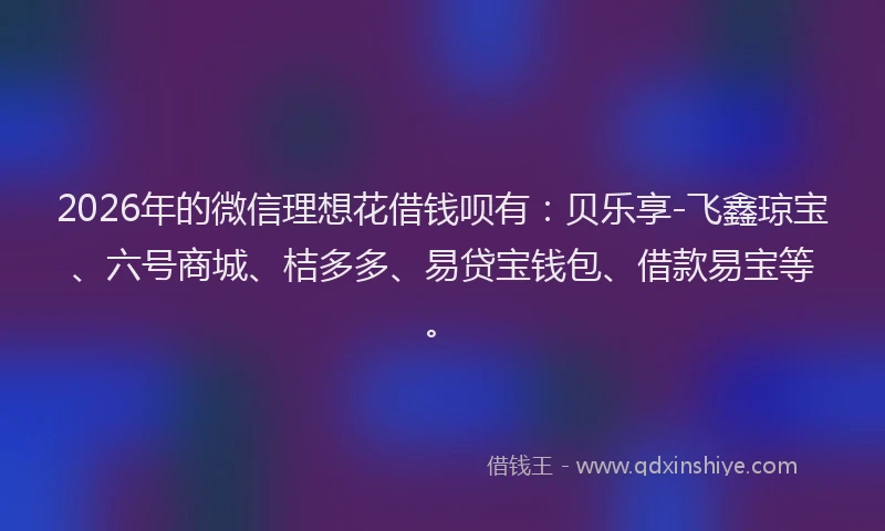 2026年的微信理想花借钱呗有：贝乐享-飞鑫琼宝、六号商城、桔多多、易贷宝钱包、借款易宝等。