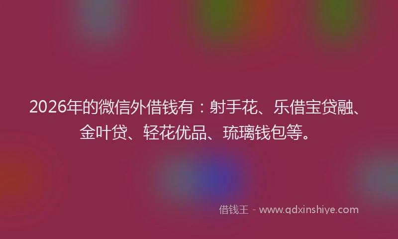 2026年的微信外借钱有：射手花、乐借宝贷融、金叶贷、轻花优品、琉璃钱包等。