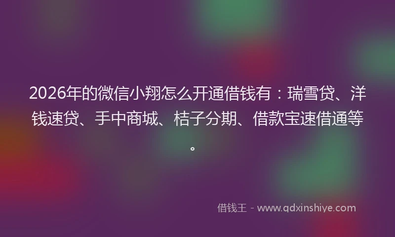 2026年的微信小翔怎么开通借钱有：瑞雪贷、洋钱速贷、手中商城、桔子分期、借款宝速借通等。