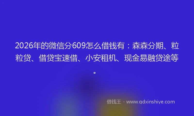 2026年的微信分609怎么借钱有：森森分期、粒粒贷、借贷宝速借、小安租机、现金易融贷途等。