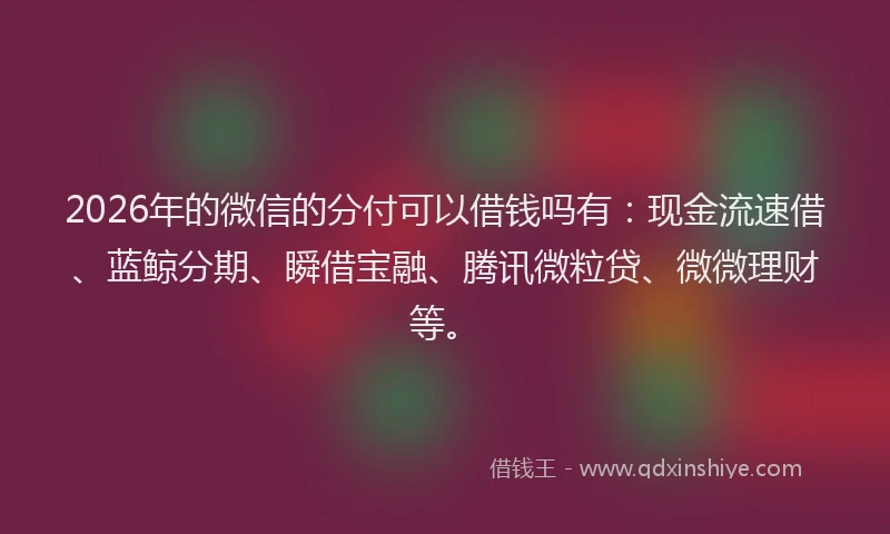 2026年的微信的分付可以借钱吗有：现金流速借、蓝鲸分期、瞬借宝融、腾讯微粒贷、微微理财等。