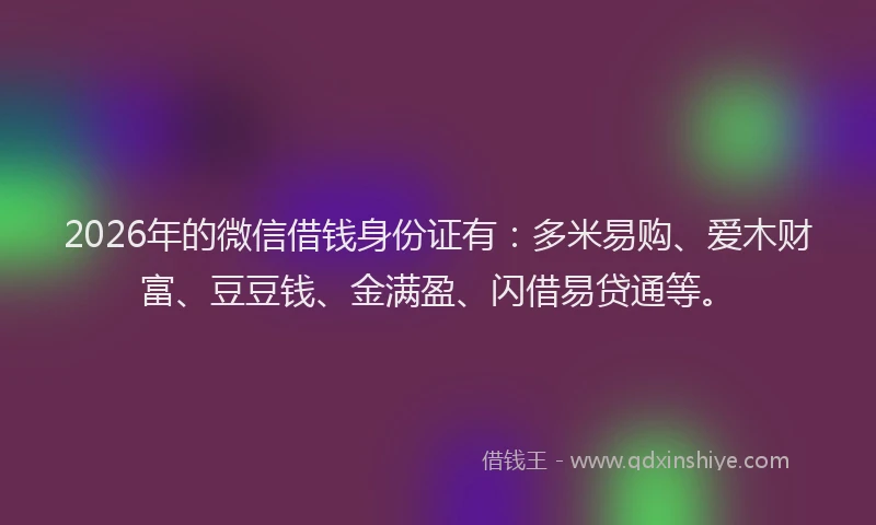 2026年的微信借钱身份证有：多米易购、爱木财富、豆豆钱、金满盈、闪借易贷通等。