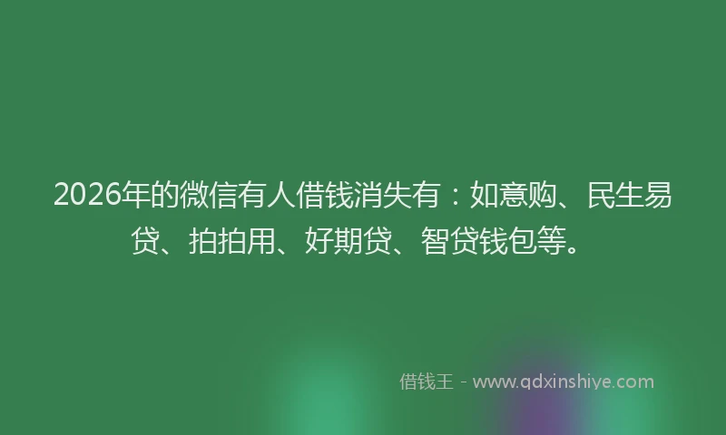 2026年的微信有人借钱消失有:如意购、民生易贷、拍拍用、好期贷、智贷钱包等。