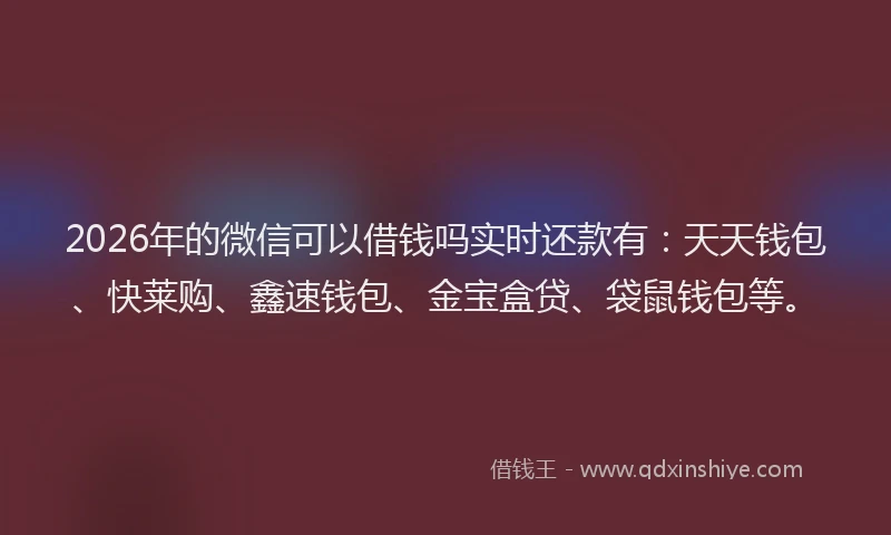 2026年的微信可以借钱吗实时还款有：天天钱包、快莱购、鑫速钱包、金宝盒贷、袋鼠钱包等。