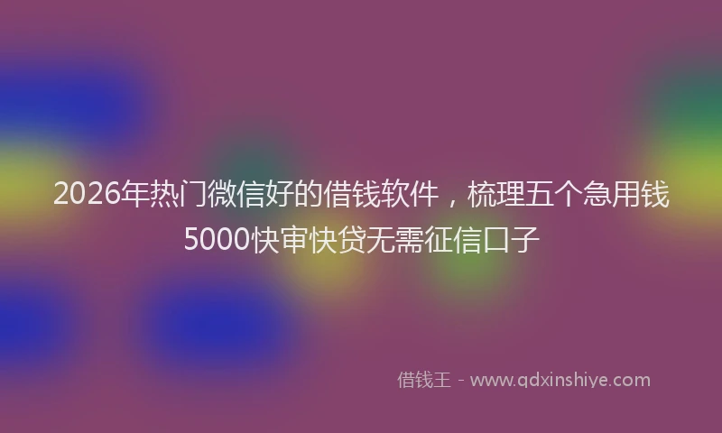 2026年热门微信好的借钱软件，梳理五个急用钱5000快审快贷无需征信口子