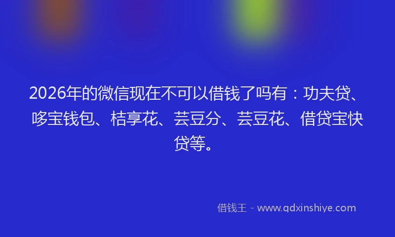 2026年的微信现在不可以借钱了吗有:功夫贷、哆宝钱包、桔享花、芸豆分、芸豆花、借贷宝快贷等。