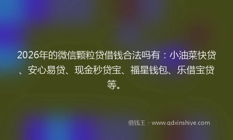 2026年的微信颗粒贷借钱合法吗有:小油菜快贷、安心易贷、现金秒贷宝、福星钱包、乐借宝贷等。