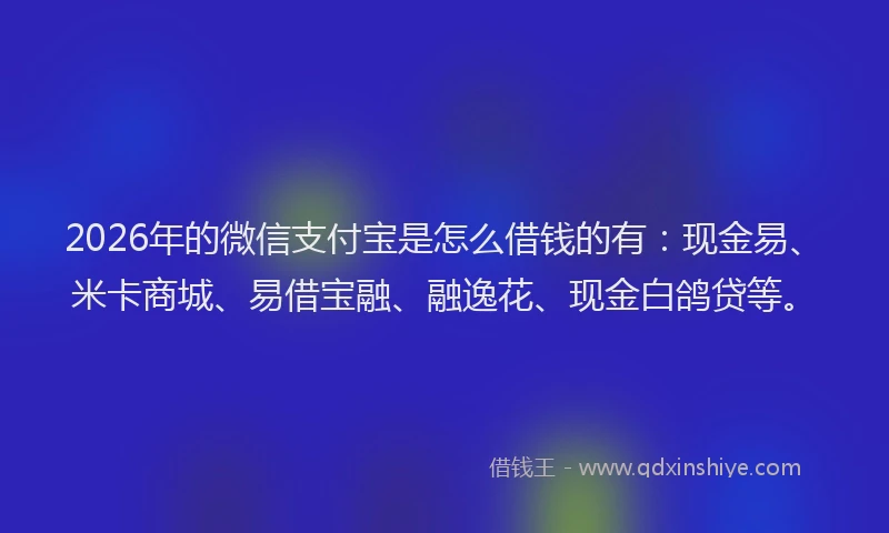 2026年的微信支付宝是怎么借钱的有：现金易、米卡商城、易借宝融、融逸花、现金白鸽贷等。