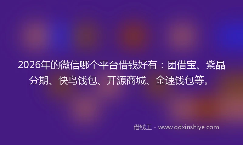 2026年的微信哪个平台借钱好有：团借宝、紫晶分期、快鸟钱包、开源商城、金速钱包等。