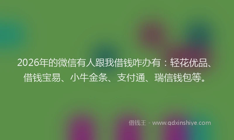 2026年的微信有人跟我借钱咋办有:轻花优品、借钱宝易、小牛金条、支付通、瑞信钱包等。