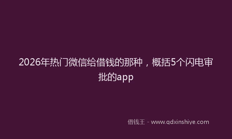 2026年热门微信给借钱的那种，概括5个闪电审批的app
