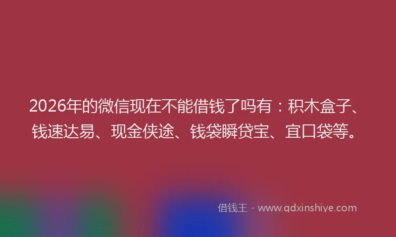 2026年的微信现在不能借钱了吗有：积木盒子、钱速达易、现金侠途、钱袋瞬贷宝、宜口袋等。