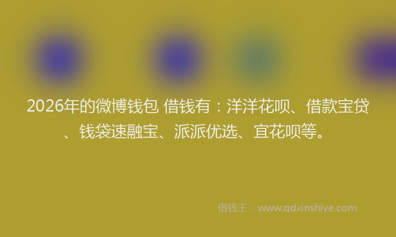 2026年的微博钱包 借钱有：洋洋花呗、借款宝贷、钱袋速融宝、派派优选、宜花呗等。