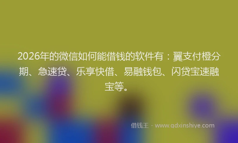 2026年的微信如何能借钱的软件有:翼支付橙分期、急速贷、乐享快借、易融钱包、闪贷宝速融宝等。