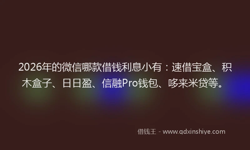 2026年的微信哪款借钱利息小有：速借宝盒、积木盒子、日日盈、信融Pro钱包、哆来米贷等。