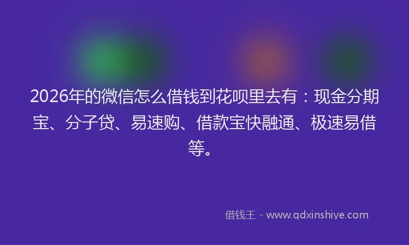 2026年的微信怎么借钱到花呗里去有：现金分期宝、分子贷、易速购、借款宝快融通、极速易借等。