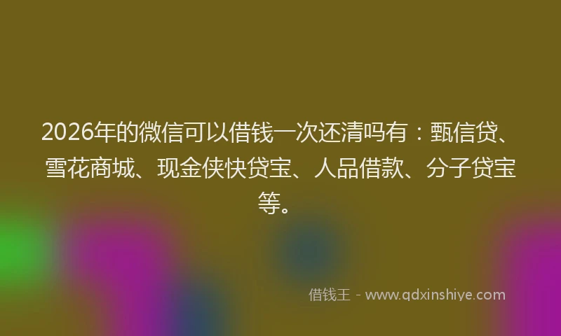 2026年的微信可以借钱一次还清吗有：甄信贷、雪花商城、现金侠快贷宝、人品借款、分子贷宝等。