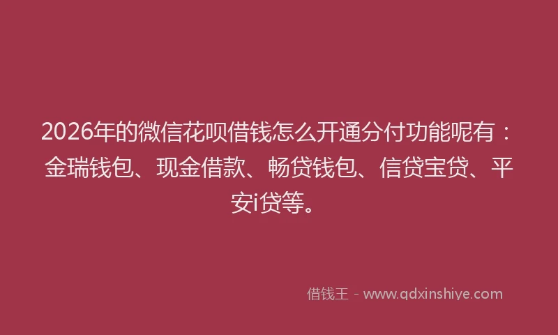 2026年的微信花呗借钱怎么开通分付功能呢有：金瑞钱包、现金借款、畅贷钱包、信贷宝贷、平安i贷等。