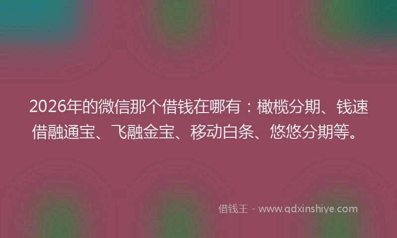 2026年的微信那个借钱在哪有:橄榄分期、钱速借融通宝、飞融金宝、移动白条、悠悠分期等。