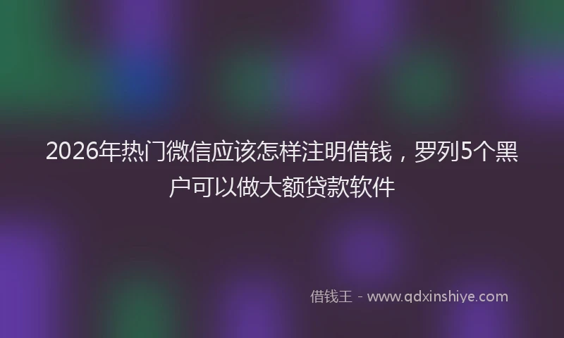 2026年热门微信应该怎样注明借钱，罗列5个黑户可以做大额贷款软件