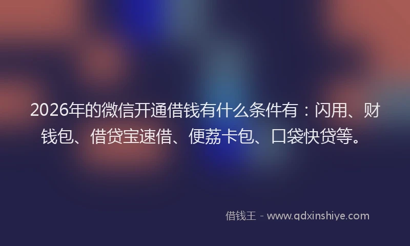 2026年的微信开通借钱有什么条件有：闪用、财钱包、借贷宝速借、便荔卡包、口袋快贷等。