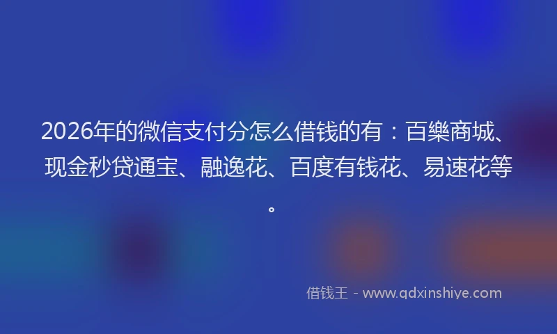 2026年的微信支付分怎么借钱的有：百樂商城、现金秒贷通宝、融逸花、百度有钱花、易速花等。